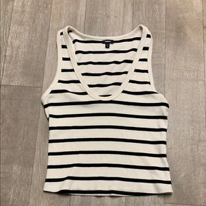 Womens Express Ribbed Cream Black Tank Top Shirt